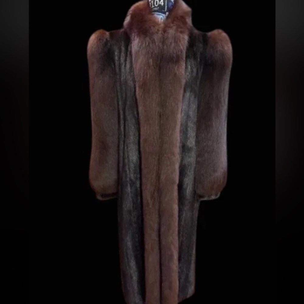 (SOLD!)Elegant ranched tuxedo fox and mink full length fur Coat